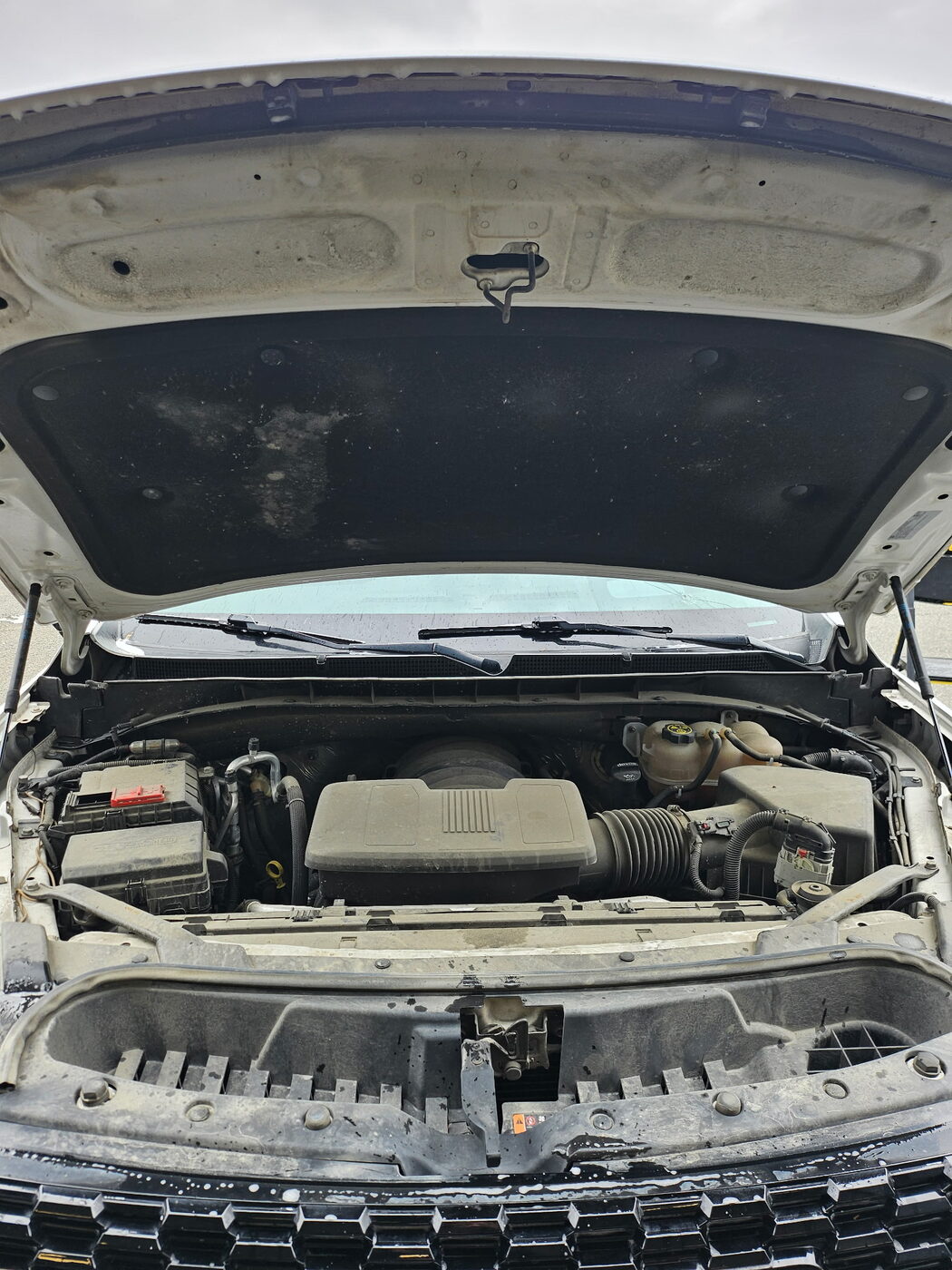 Engine bay before — dust and grime